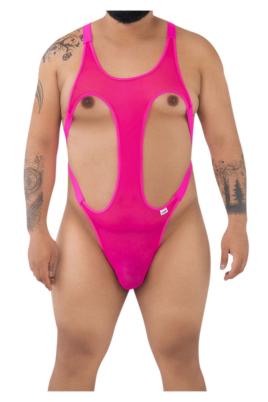 CandyMan 99643X Mesh Bodysuit Hot Pink Plus Sizes