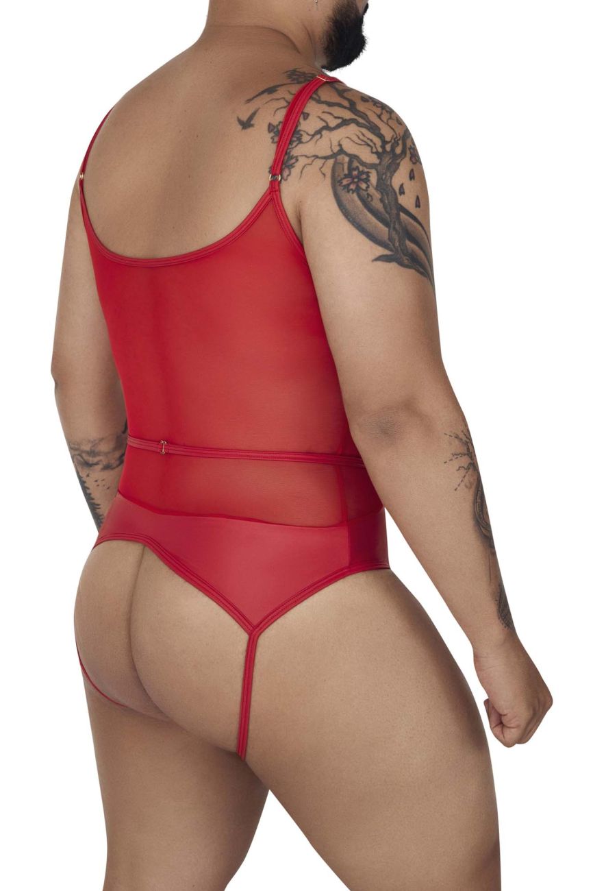 CandyMan 99670X Harness Bodysuit Red Plus Sizes