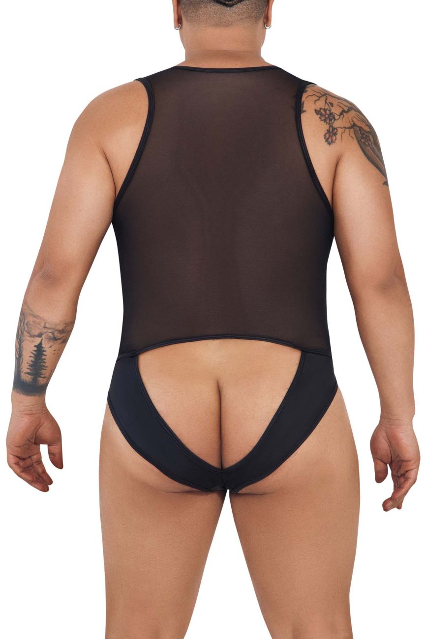 CandyMan 99716X Work-N-Out Bodysuit Black Plus Sizes