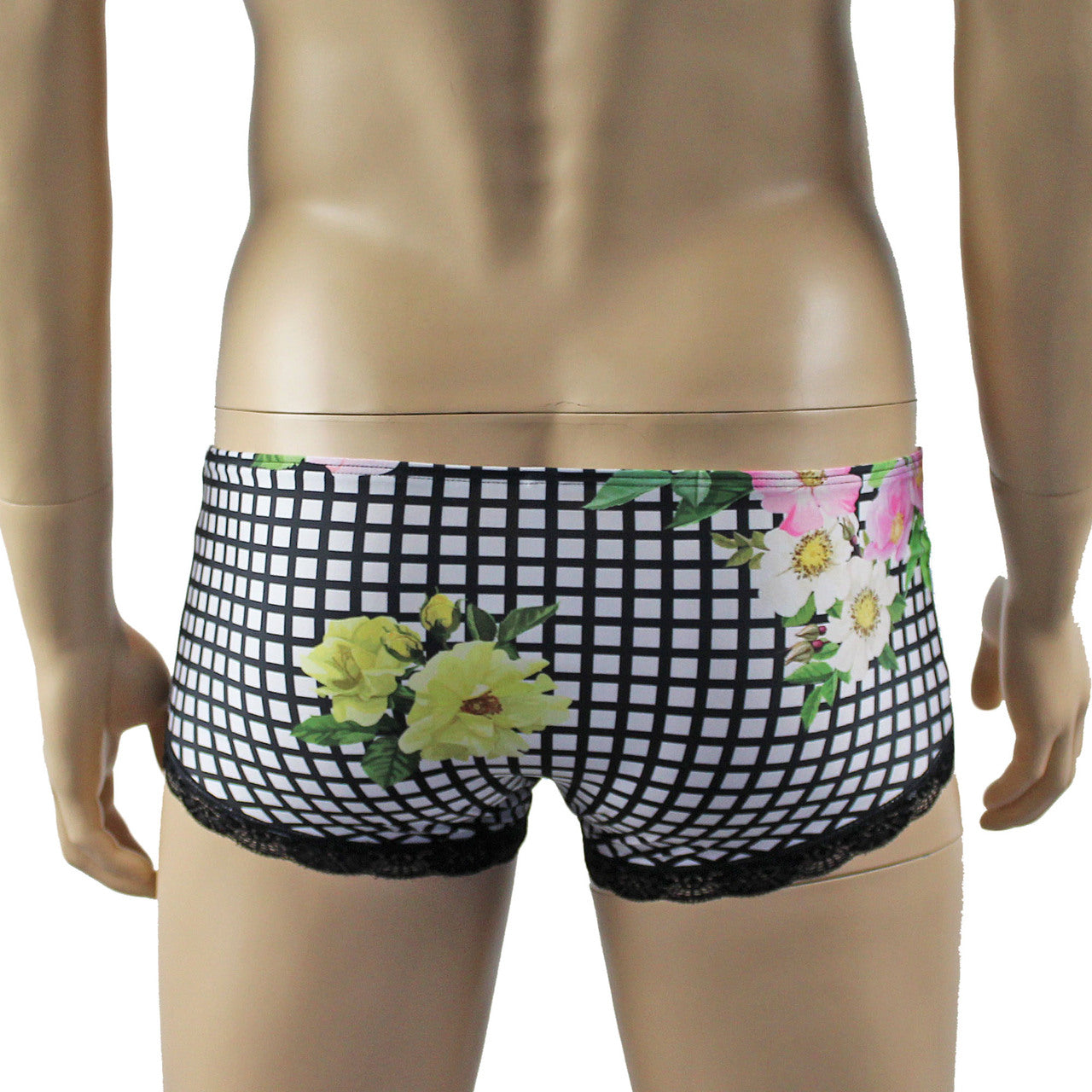 Mens Diana Camisole Top & Boxer Briefs in a Pretty Flower Checkered Print Spandex
