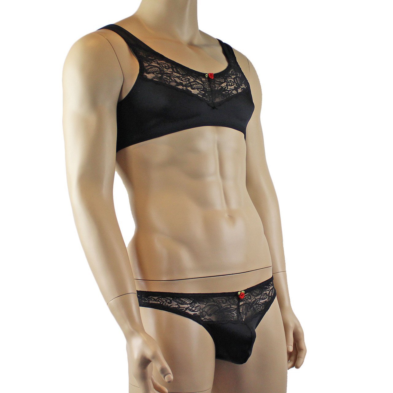 Male Lingerie Bra Top with V Lace front and Capri Bikini (black plus other colours)