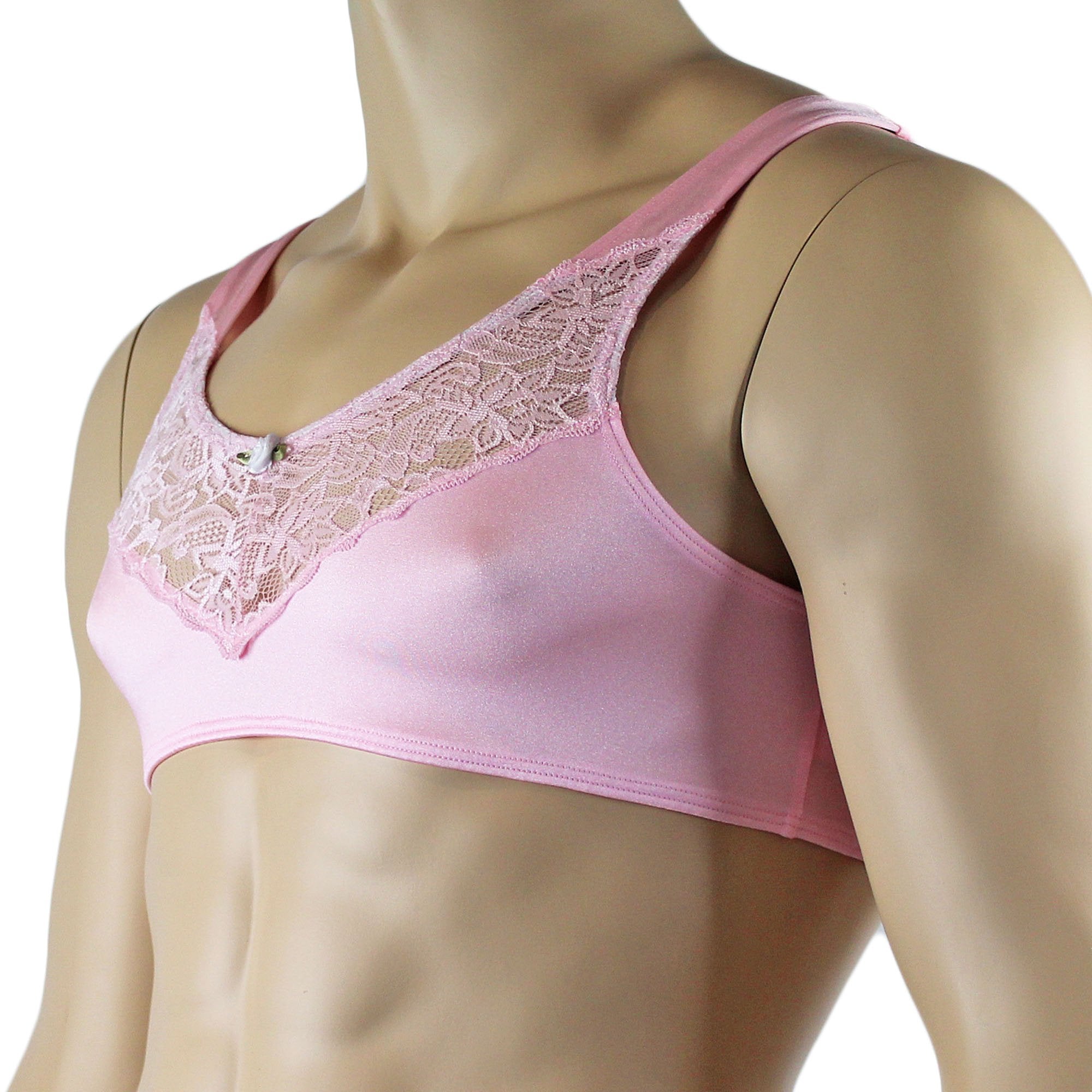 Male Penny Lingerie Bra Top with V Lace Front Light Pink