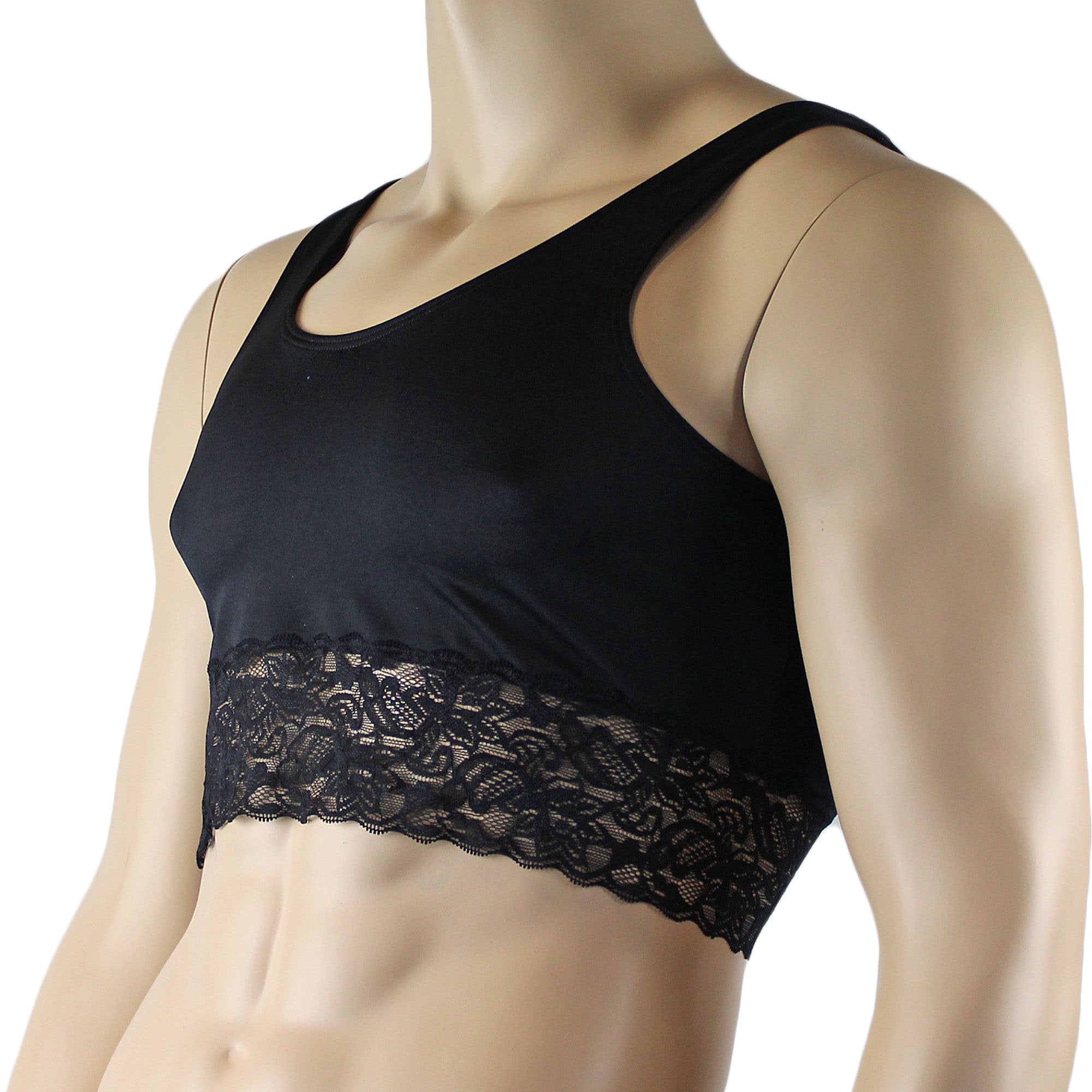 Male Penny Lingerie Bra Camisole Top with Lace Black