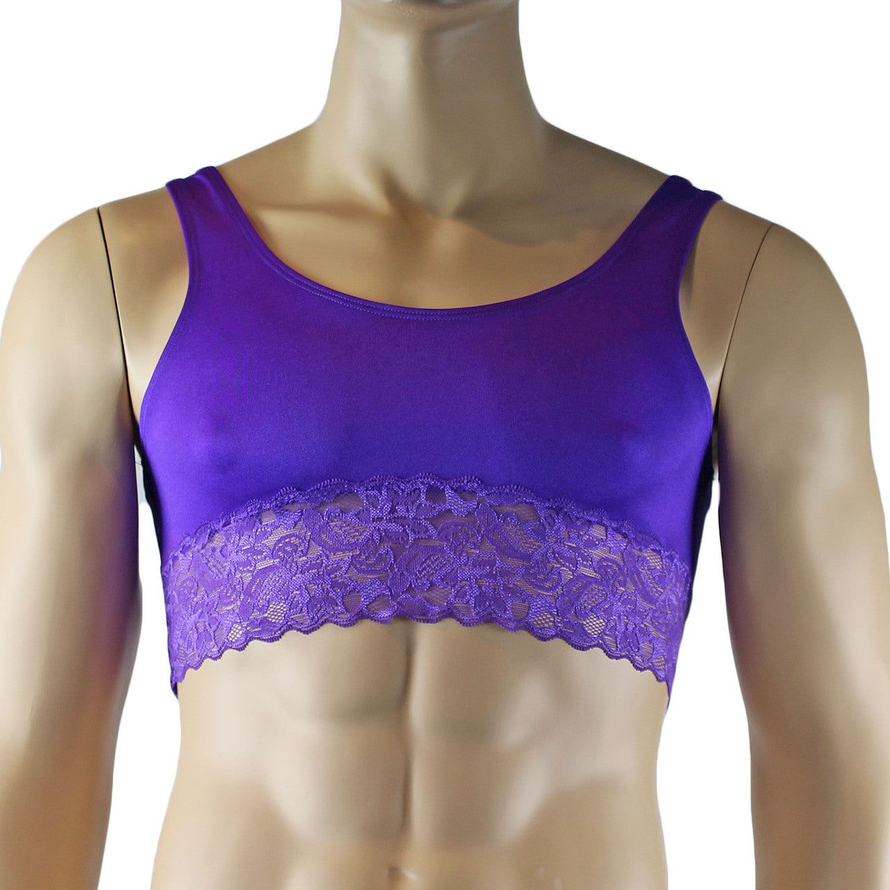 Male Penny Lingerie Bra Camisole Top with Lace Purple