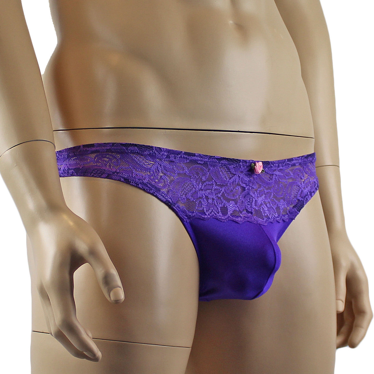 Male Penny Lingerie Stretch Spandex Capri Bikini with Lace Purple