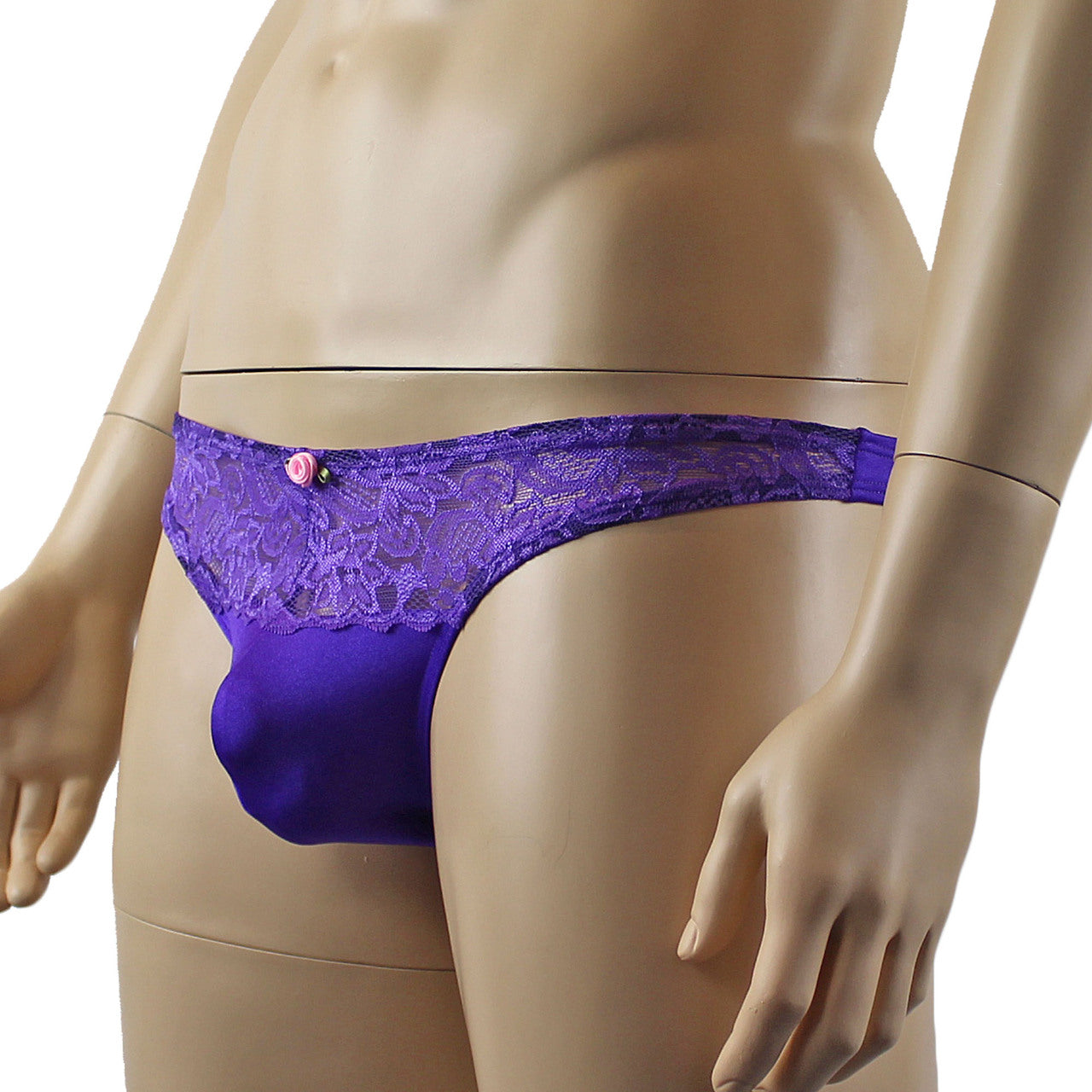 Male Penny Lingerie Stretch Spandex Capri Bikini with Lace Purple