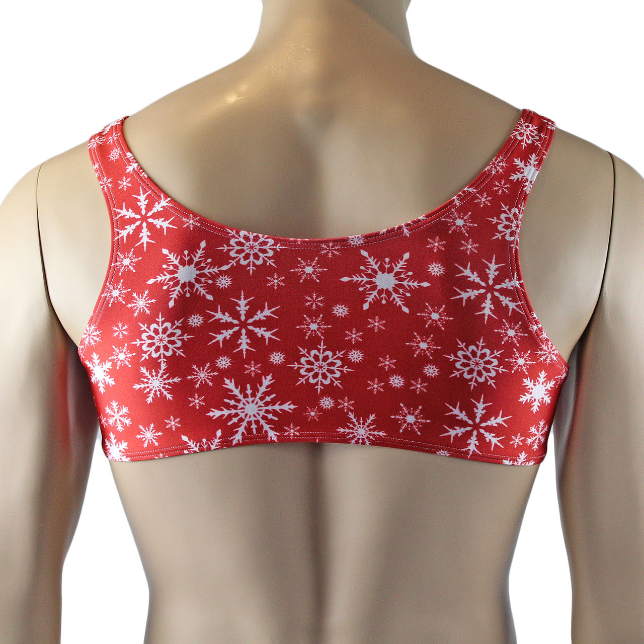 Mens Christmas Snowflake Print Spandex Bra Top Red and White