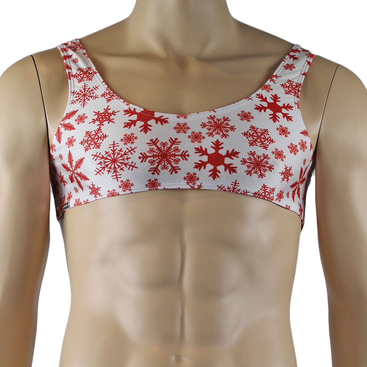 Mens Christmas Snowflake Bra Top & Low Cut Bikini Brief Red and White