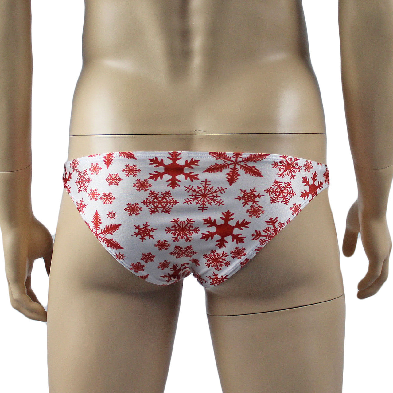 Mens Christmas Snowflake Bra Top & Low Cut Bikini Brief Red and White