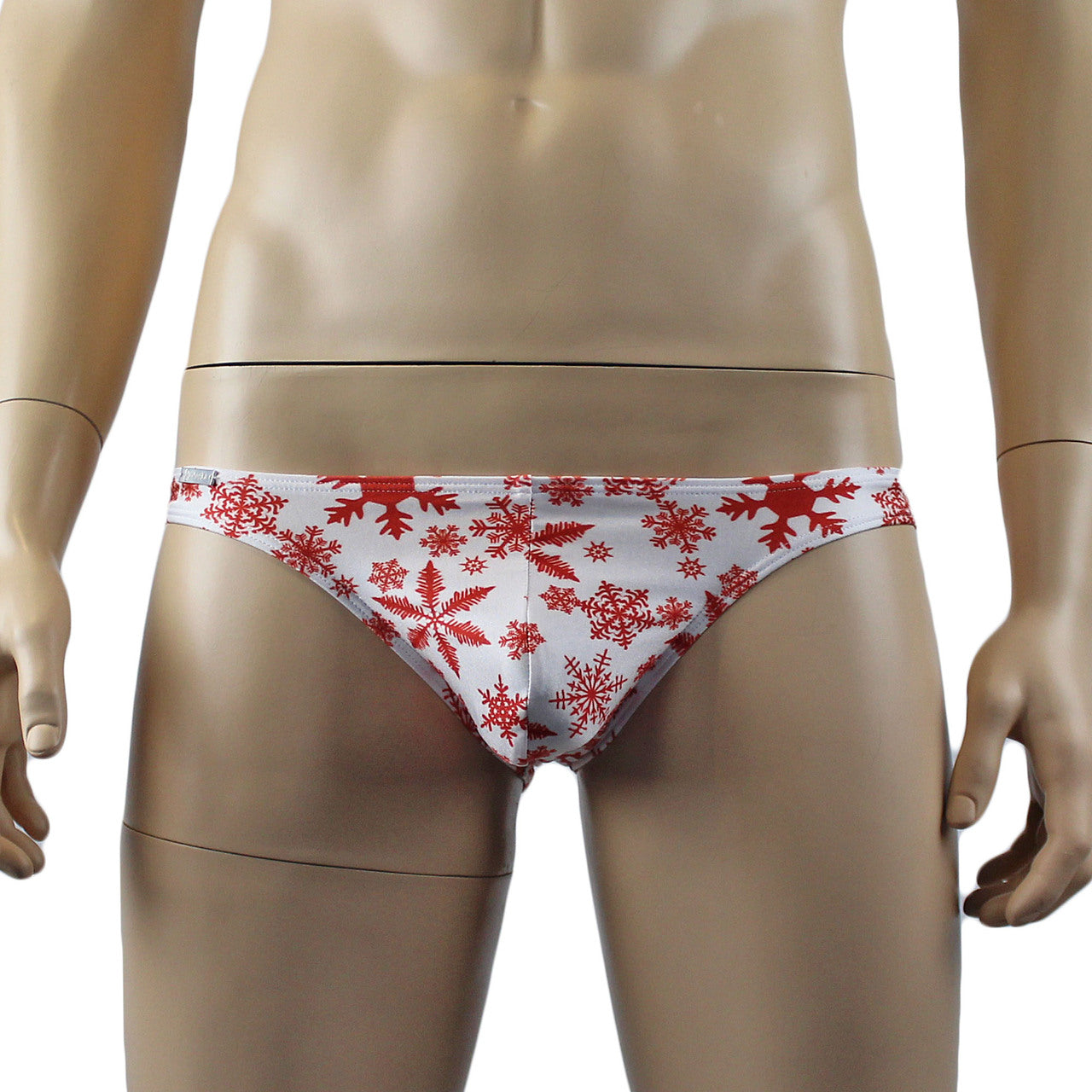 Mens Christmas Snowflake Bra Top & Low Cut Bikini Brief Red and White