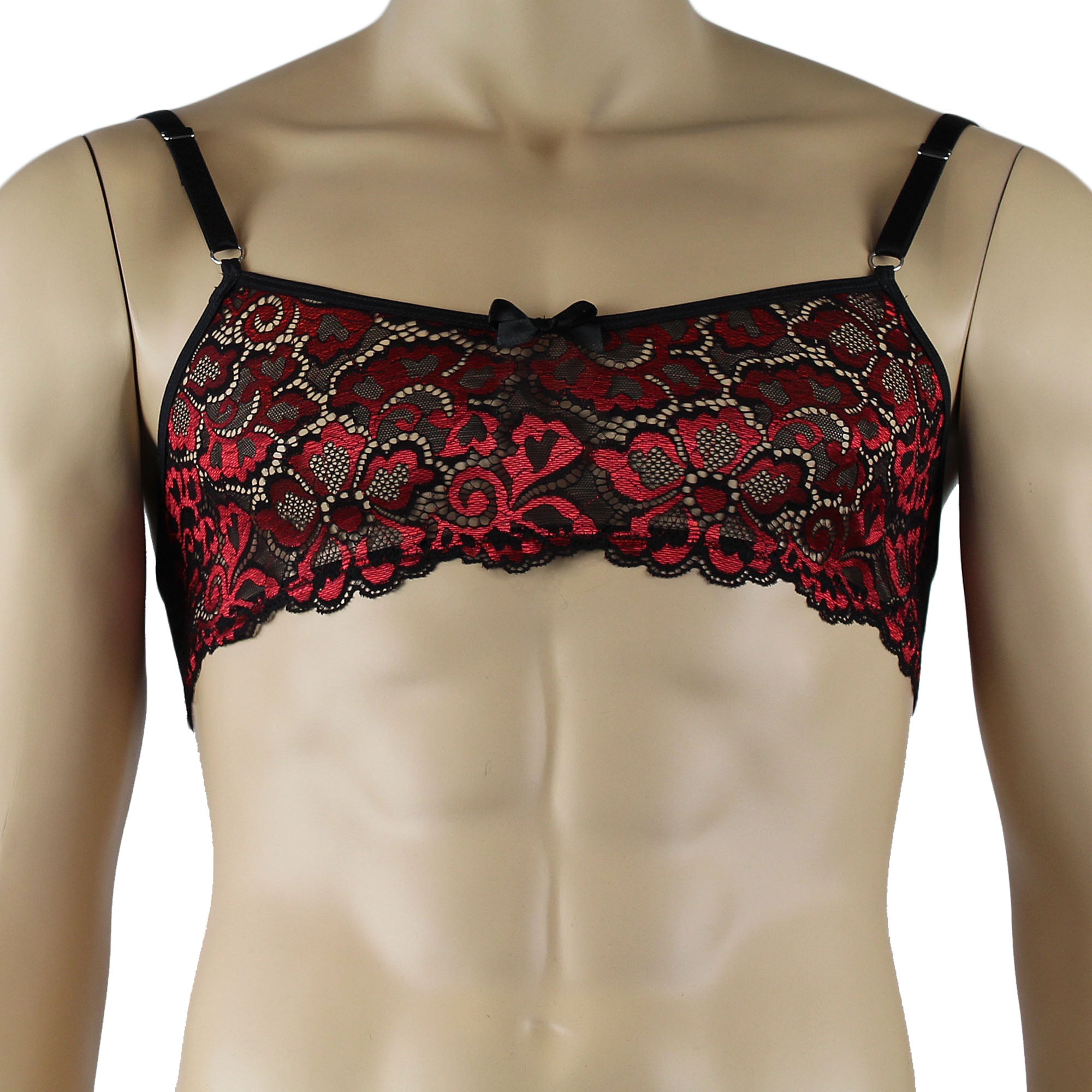 Mens Sweetheart Scalloped Shiny Lace Bra Top for Males (red plus other colours)