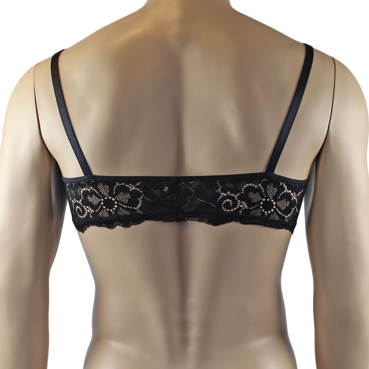 Mens Sweetheart Scalloped Shiny Lace Bra Top for Males (black plus other colours)