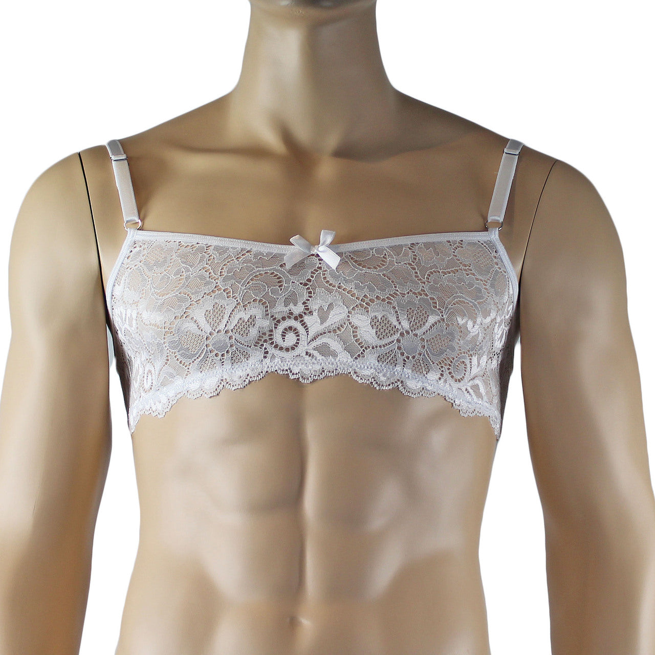 Mens Sweetheart Scalloped Shiny Lace Bra Top for Males (white plus other colours)
