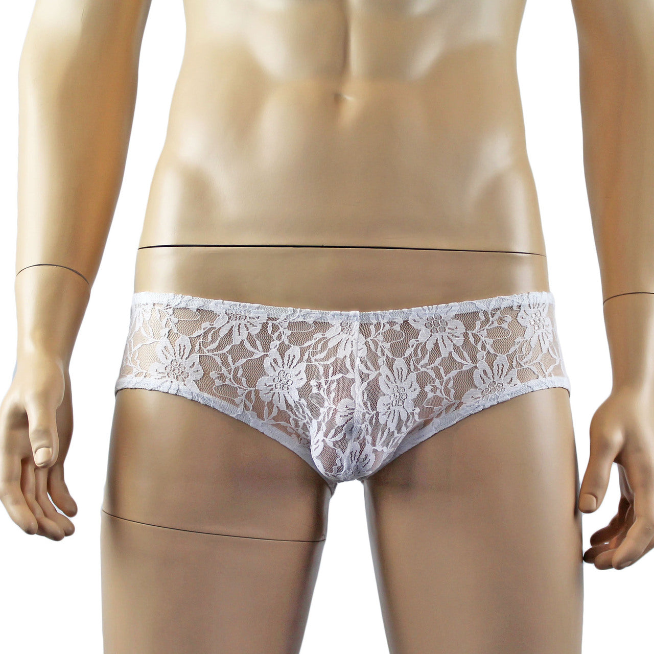 Mens Sexy Lingerie Stretch Lace  Male Panty Bikini Brief White