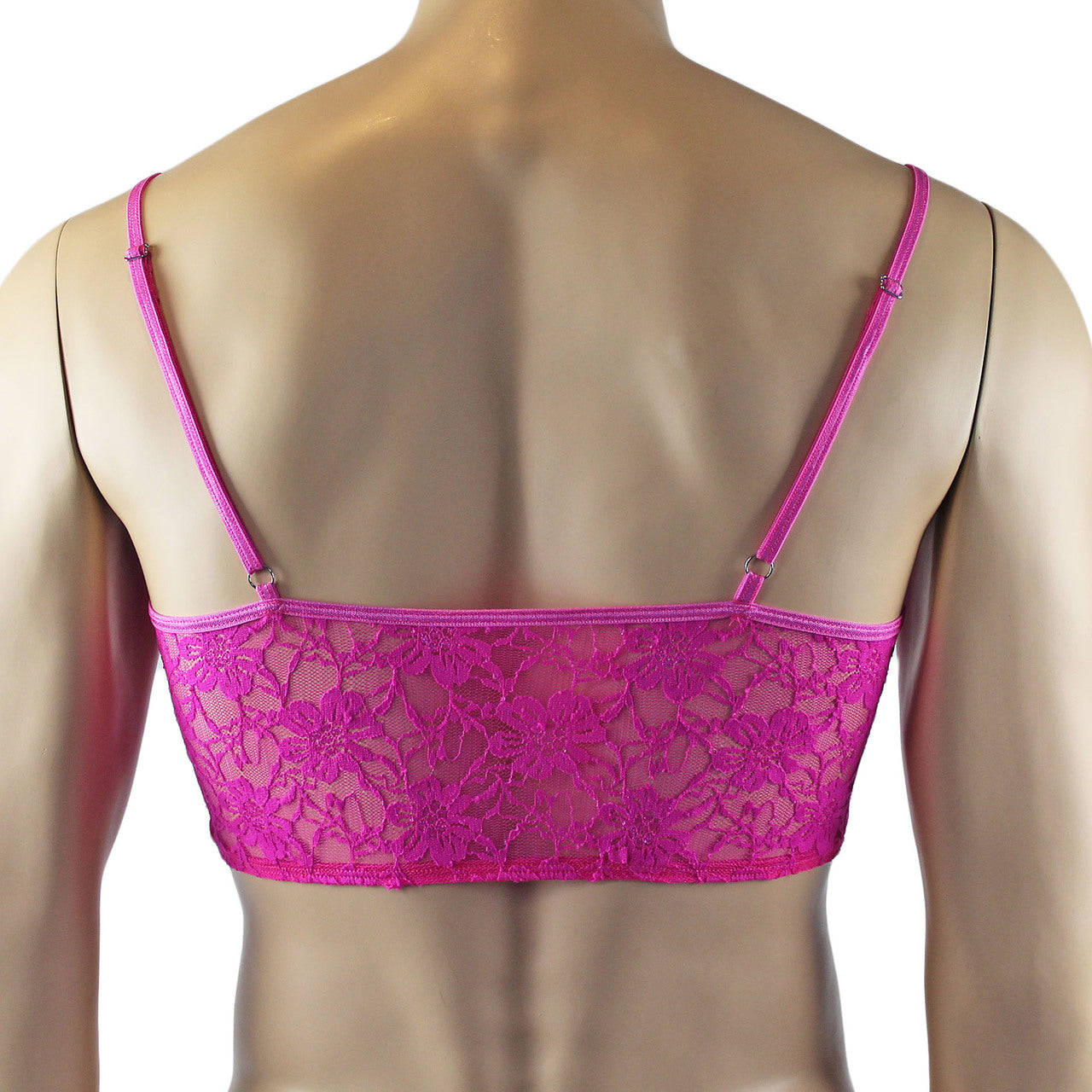 Mens Sexy Lace Crop Bra Top Camisole and G string Male Lingerie Neon Pink
