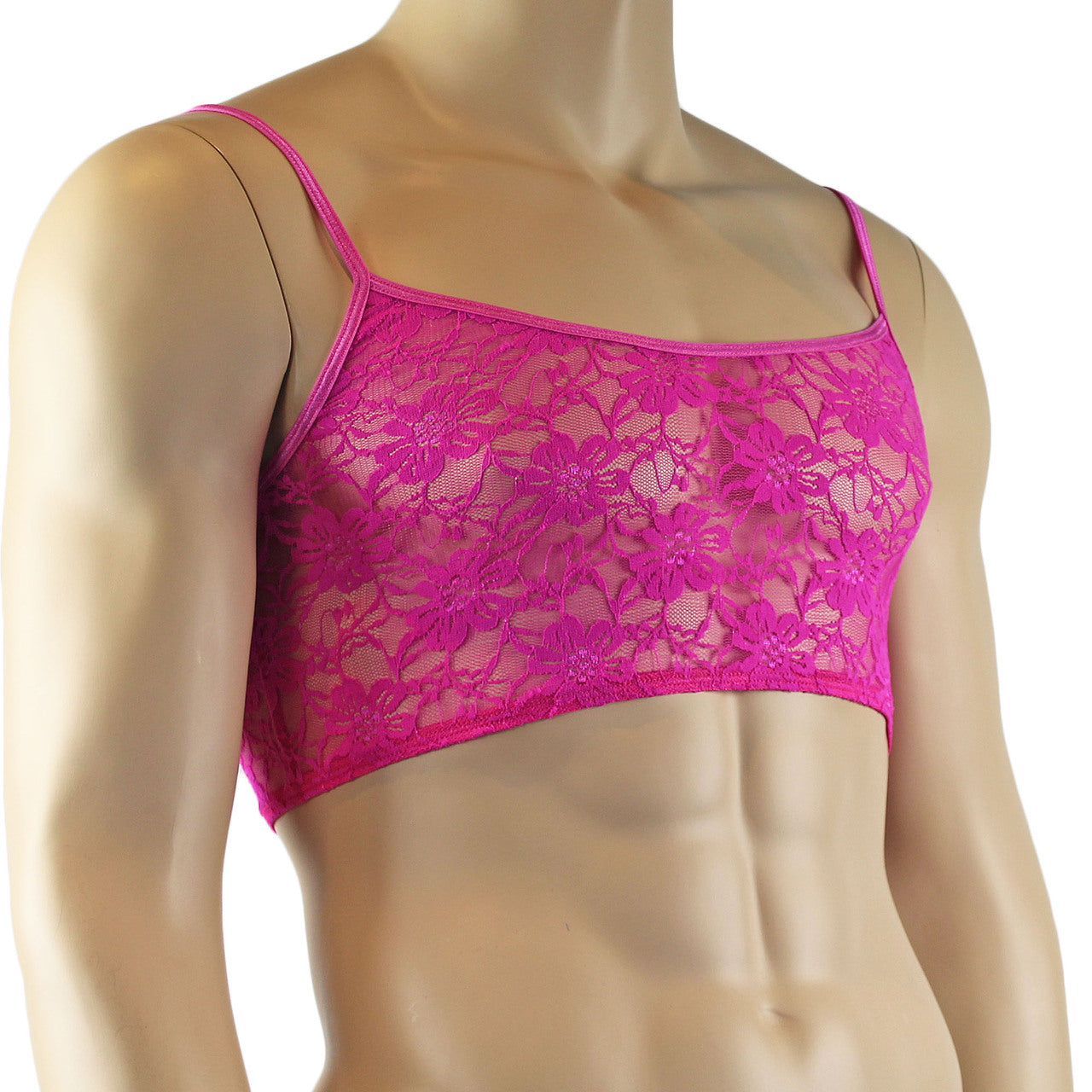 Mens Sexy Lace Crop Bra Top Camisole Black Male Lingerie Neon Pink