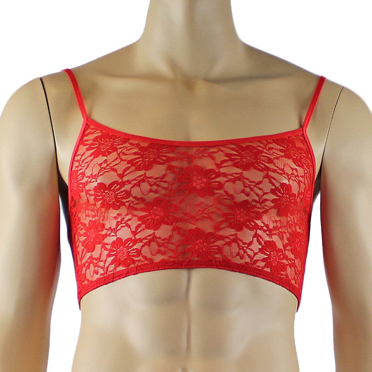 Mens Sexy Lace Crop Bra Top Camisole and Male Lingerie Panty Briefs Red