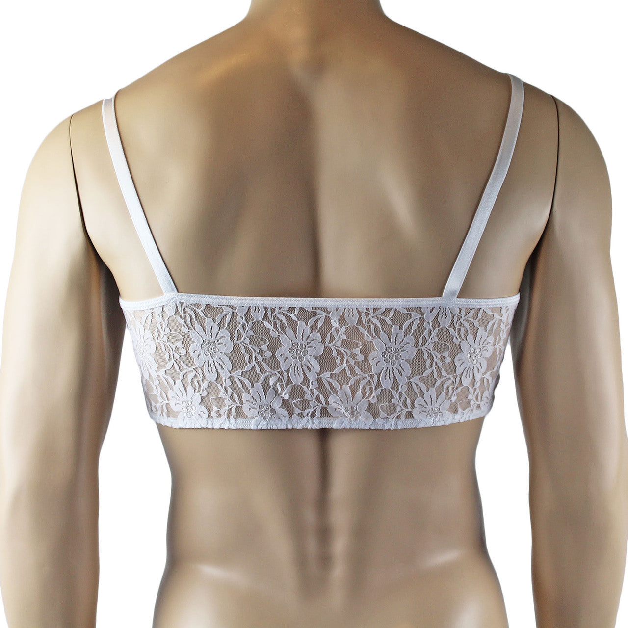 Mens Sexy Lace Crop Bra Top Camisole Male Lingerie White