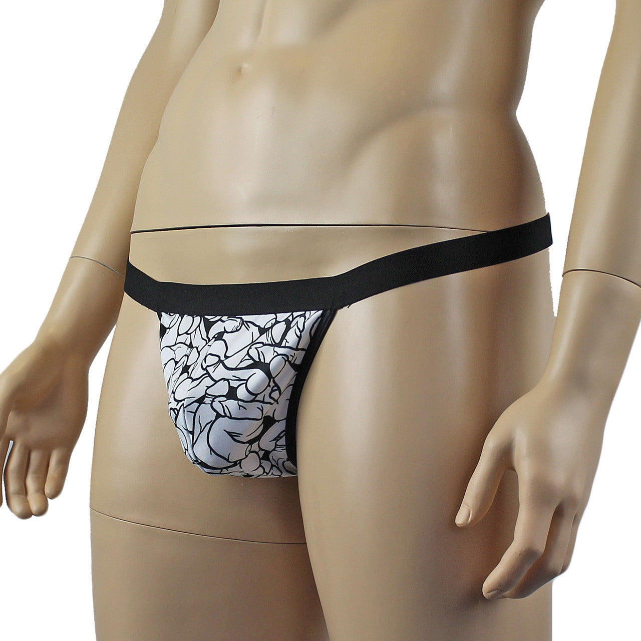 Male Willie G string Thong with Naughty Print Black and White