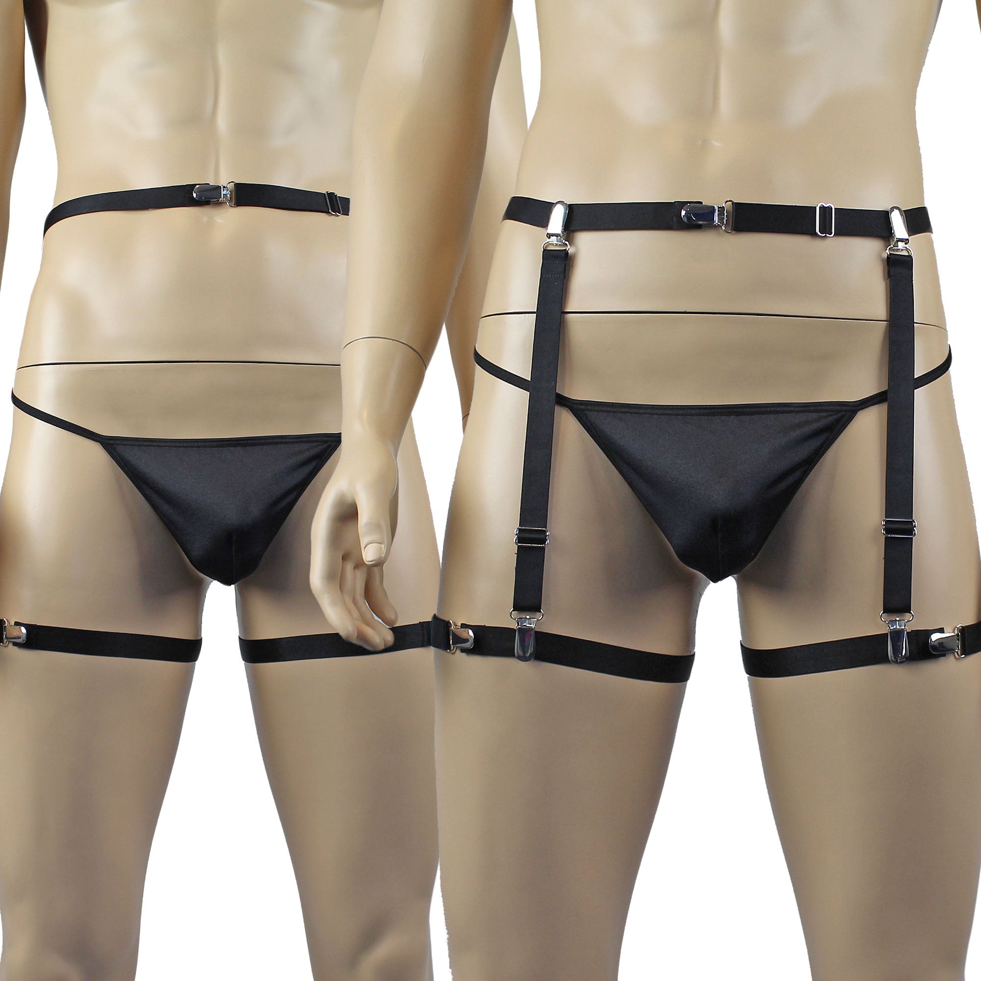 Unisex Zoe Garterbelt Waist Band, Detachable Garters & Adjustable Leg Bands Black