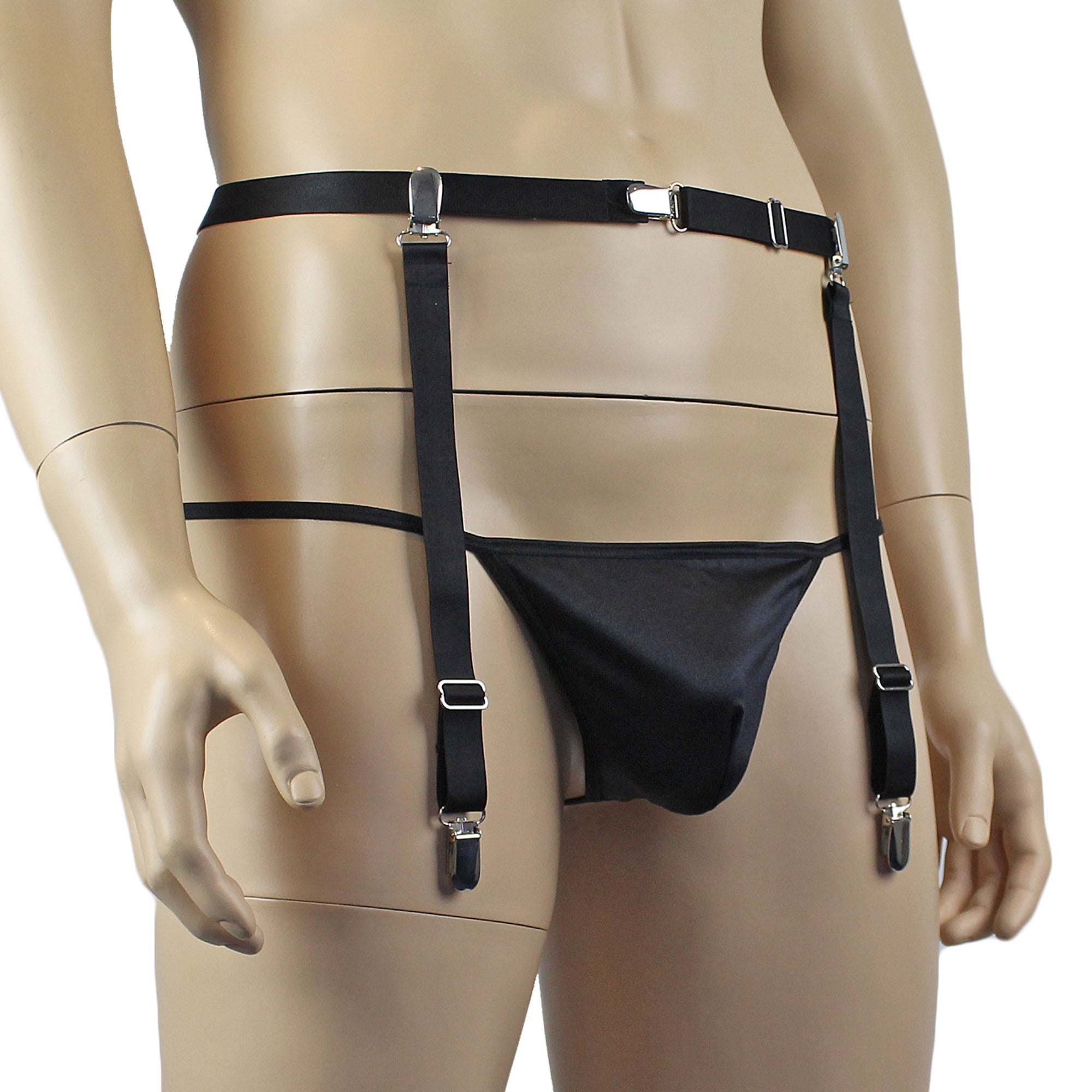 Unisex Zoe Garterbelt Waist Band, Detachable Garters & Adjustable Leg Bands Black