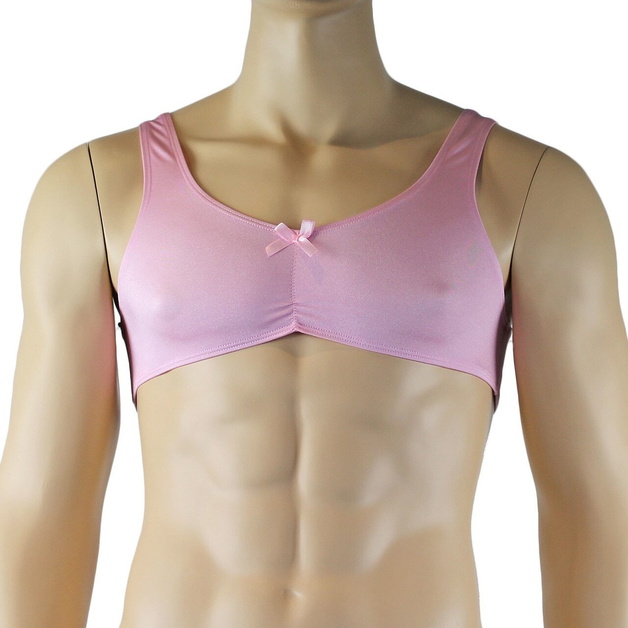 Male Angel Stretch Spandex Bra Top & Matching Thong with Bow Pink