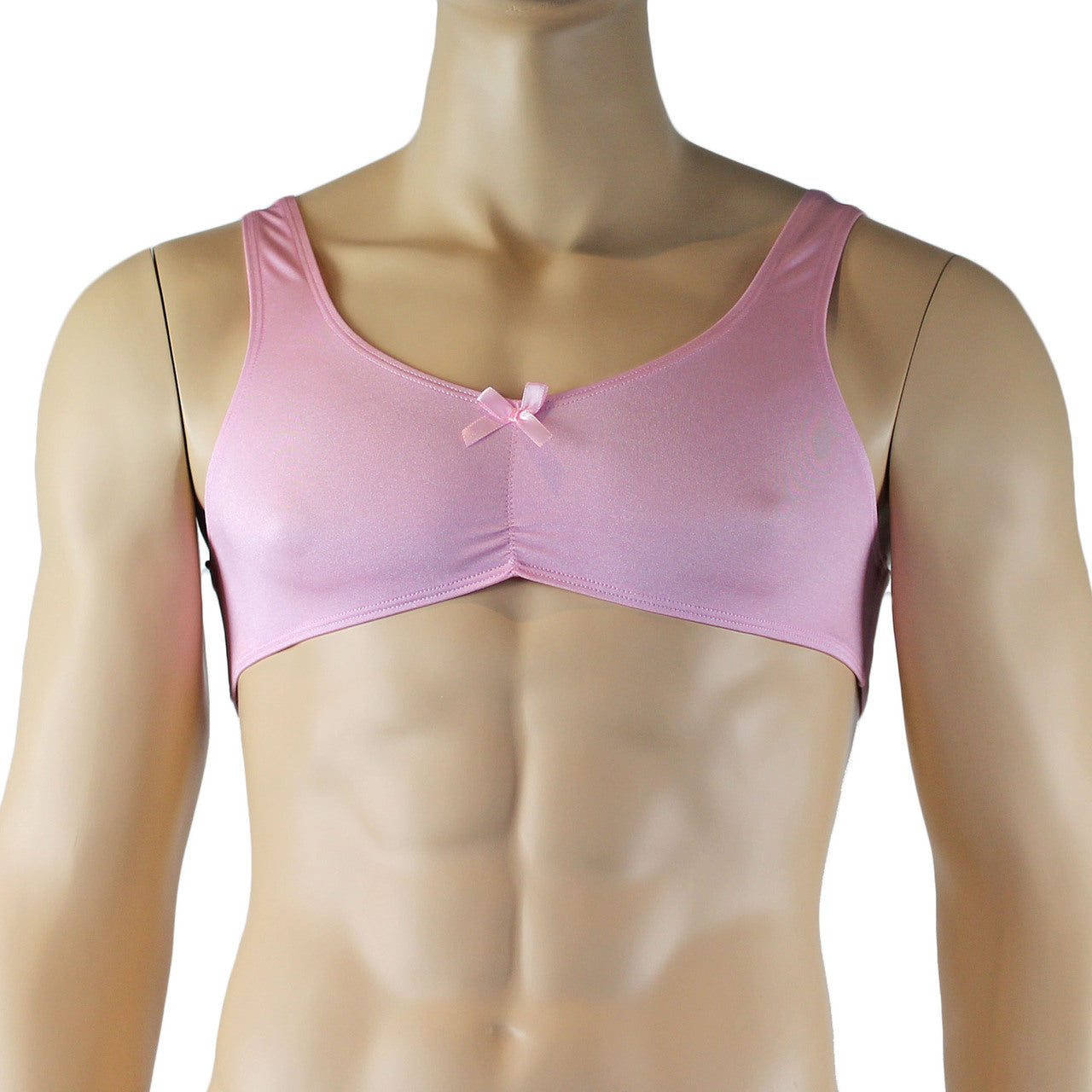 Male Angel Stretch Spandex Bra Top with Bow Pink