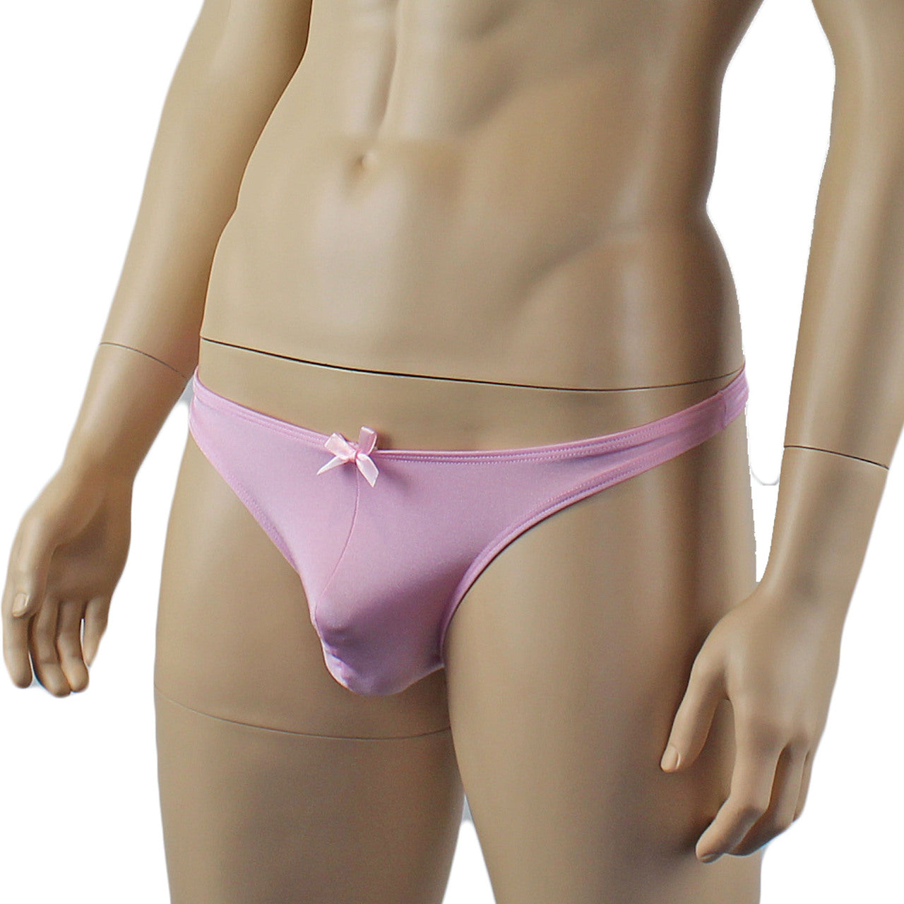 Male Angel Lingerie Stretch Spandex Thong with Bow Pink