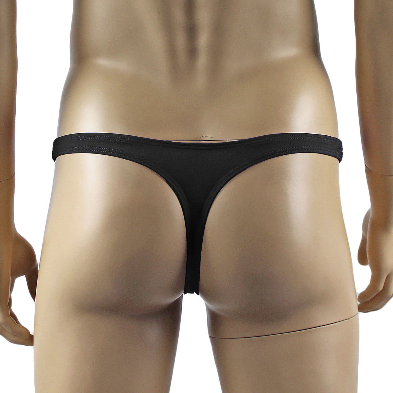 Male Angel Lingerie Stretch Spandex Thong with Bow Black