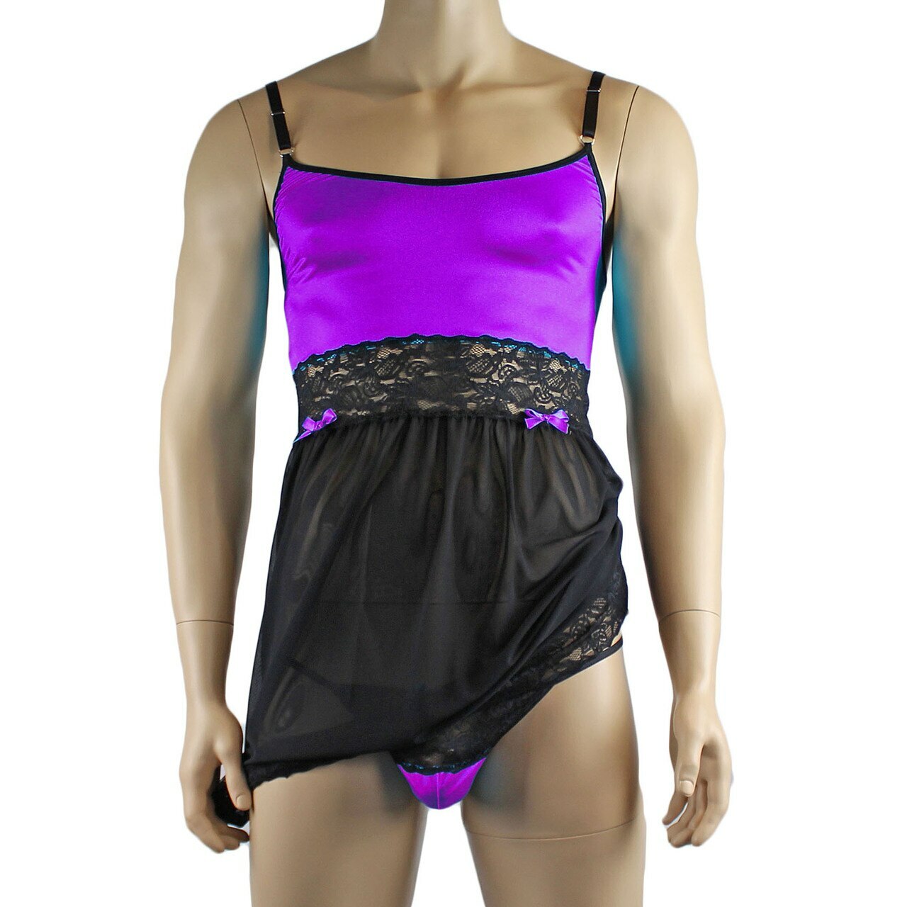 Mens Joanne Sexy Lingerie Nightwear Chemise with G string - Sizes up to 3XL Purple & Black