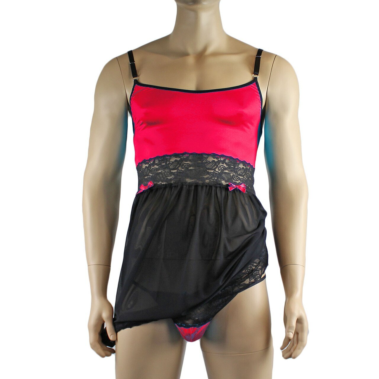 Mens Joanne Sexy Lingerie Nightwear Chemise with G string - Sizes up to 3XL Red & Black