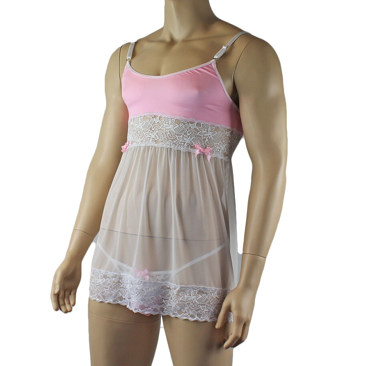 Mens Joanne Sexy Lingerie Babydoll with G string - Sizes up to 3XL (light pink & white plus other colours)