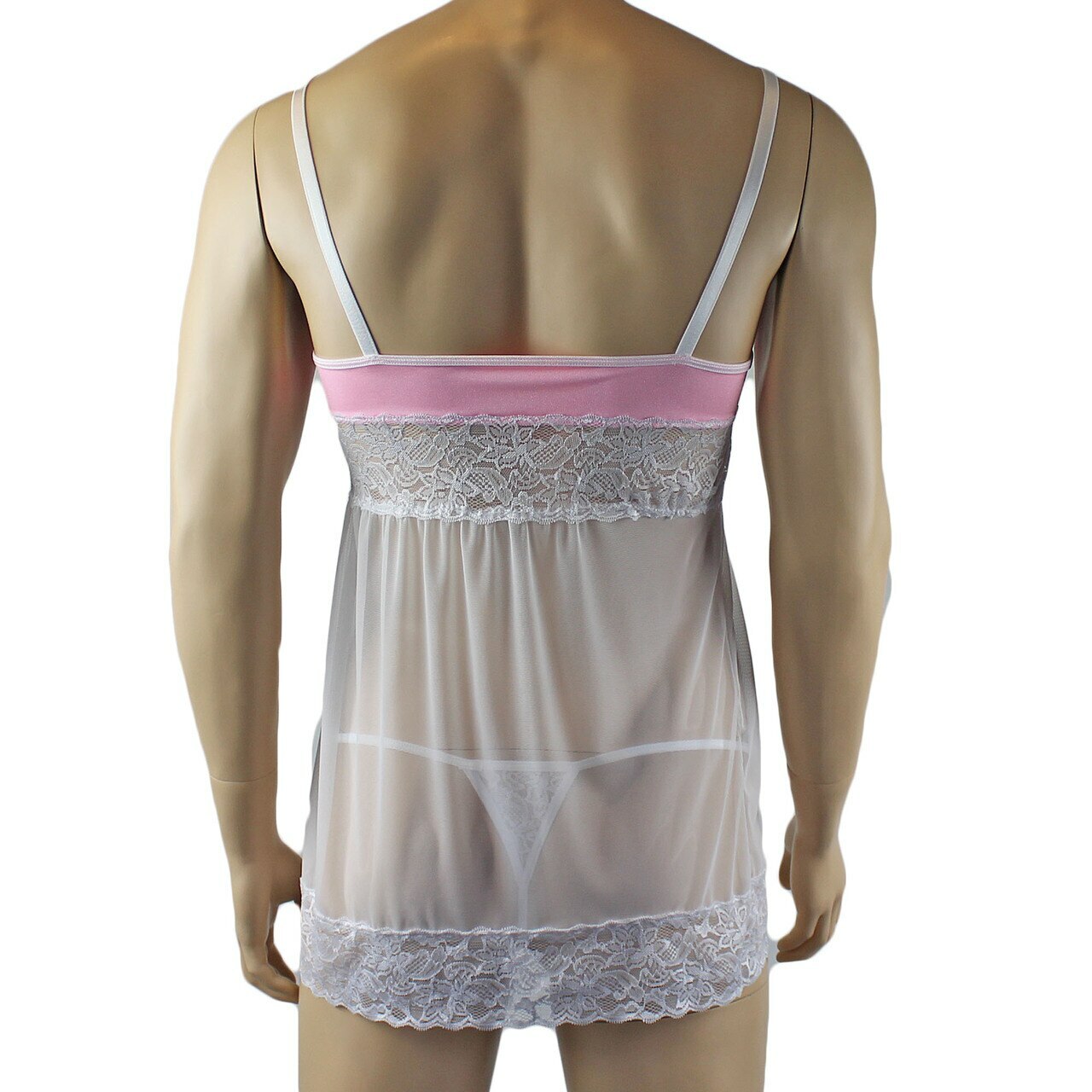 Mens Joanne Sexy Lingerie Babydoll with G string - Sizes up to 3XL (light pink & white plus other colours)