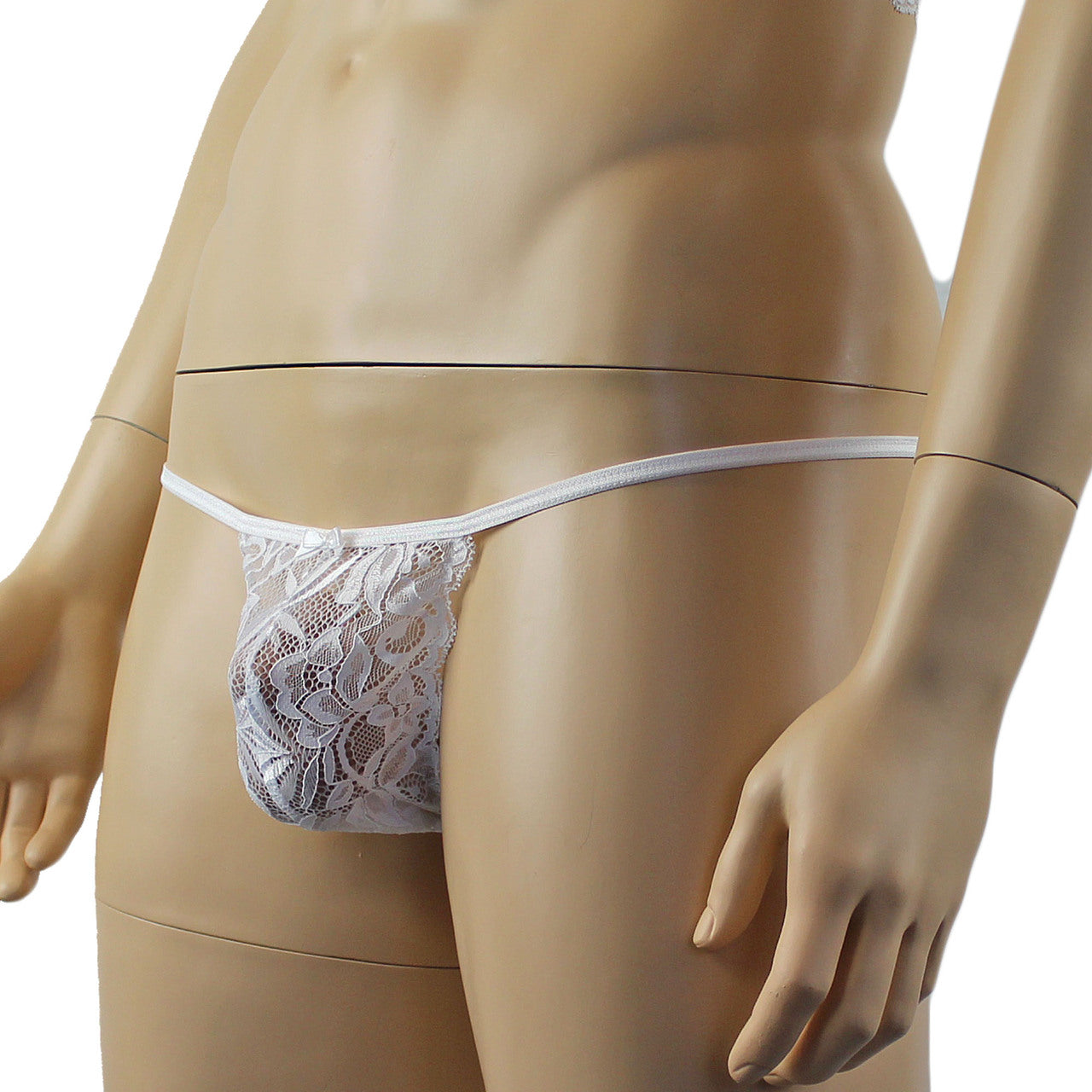 Mens Kristy Sexy Lace Pouch G string Panty Male Lingerie White