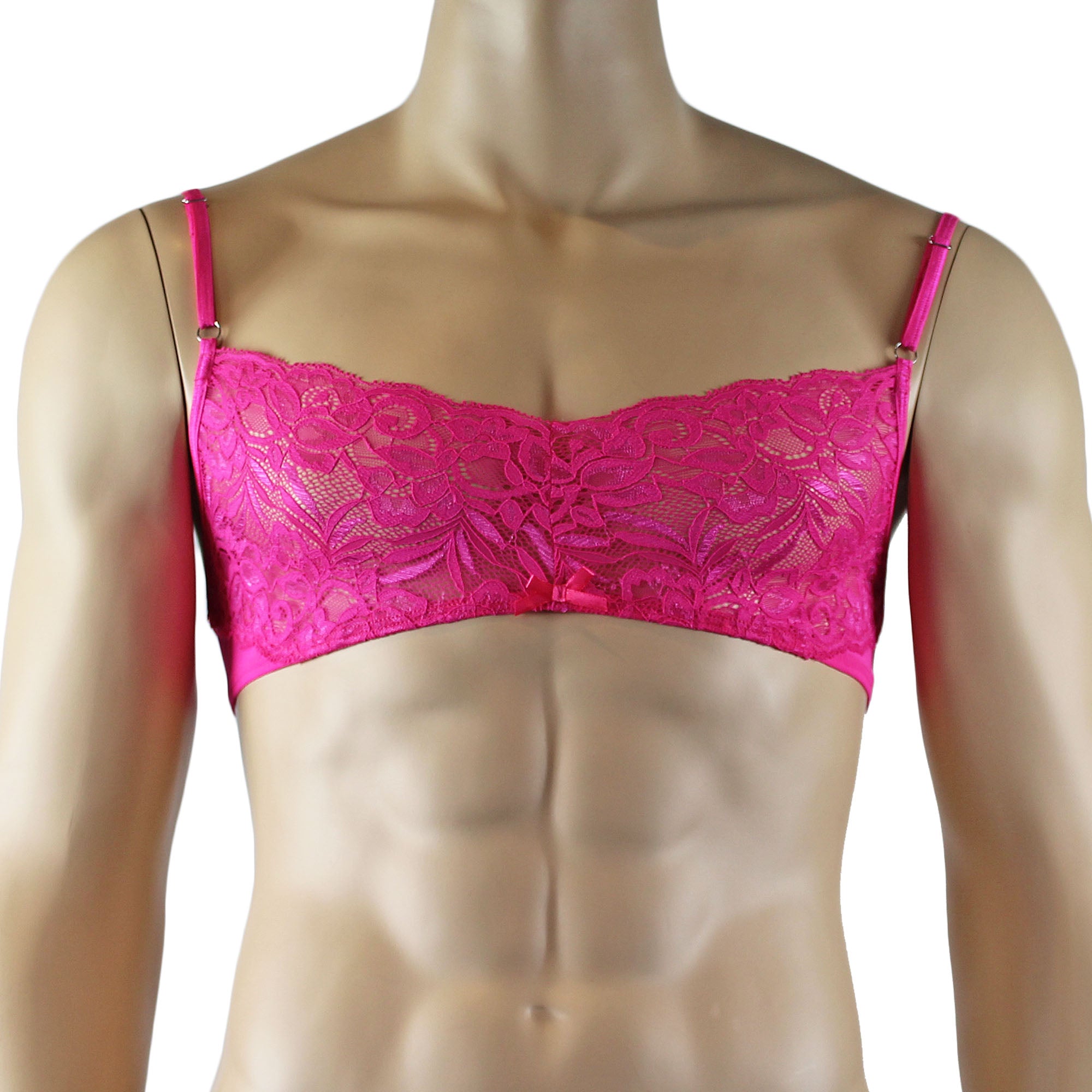 Mens Kristy Lace & Mesh Bra Top and Thong Panty Hot Pink