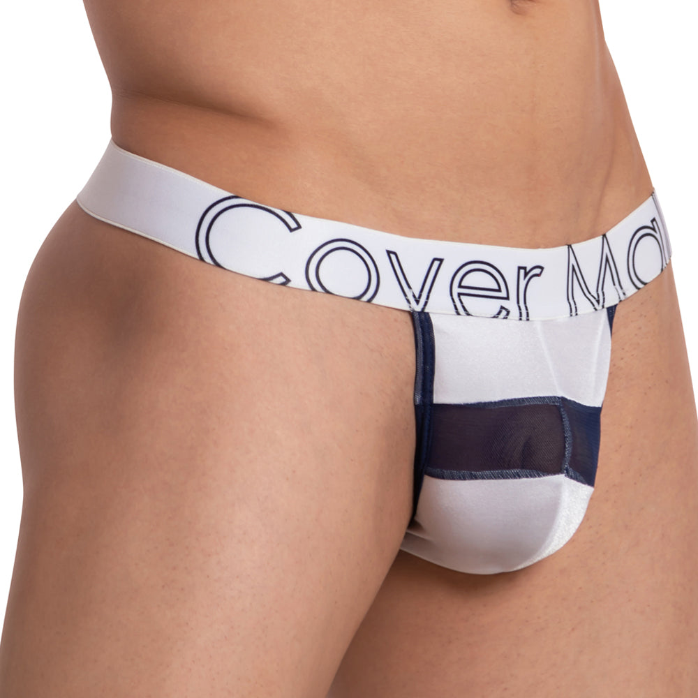 Cover Male CMK065 Focus Sheer Strip Pouch Signature Waistband Thong Mens Underwear