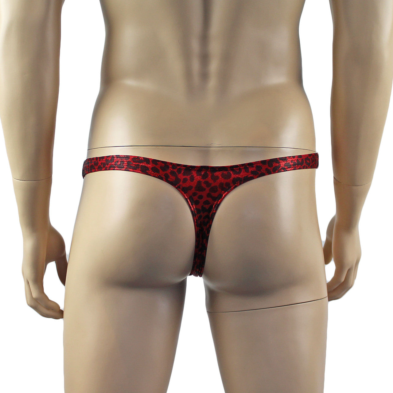 Mens Dazzle Animal Leopard Print Bra Top Camisole and Thong Set Red