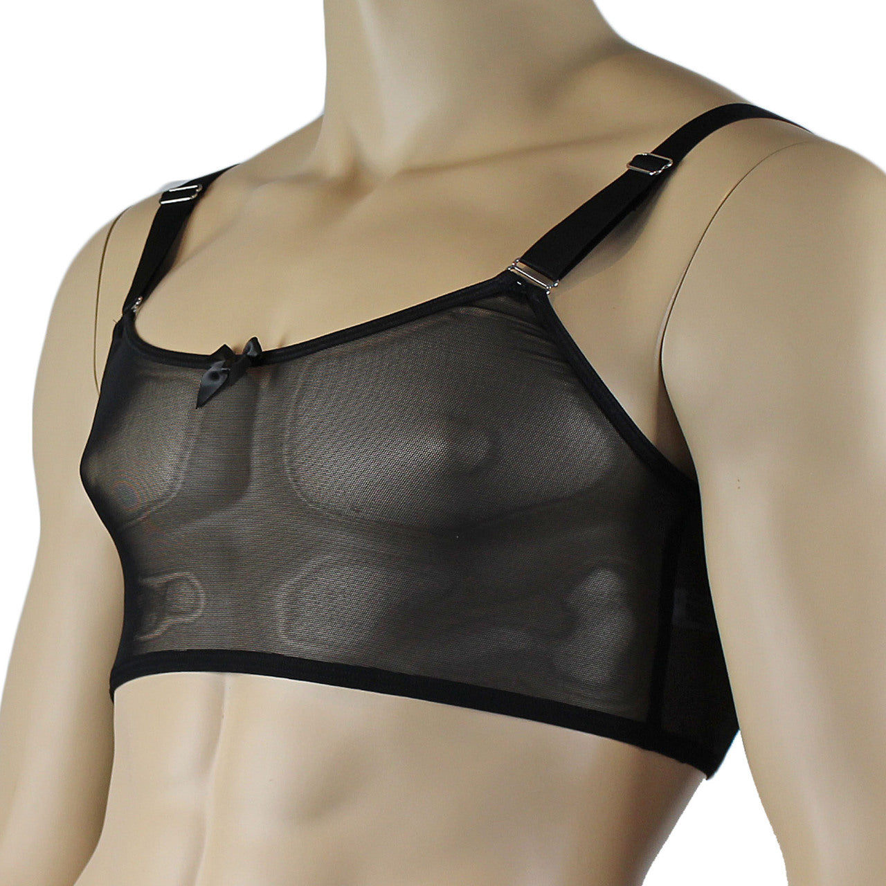 Mens Exotic Sheer Mesh Crop Bra Top Camisole - Sizes up to 3XL Black