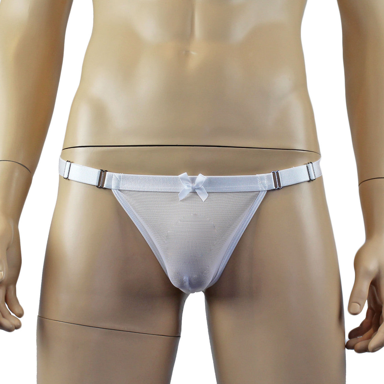 Mens Exotic Mesh G string with Adjustable Waist Strap White