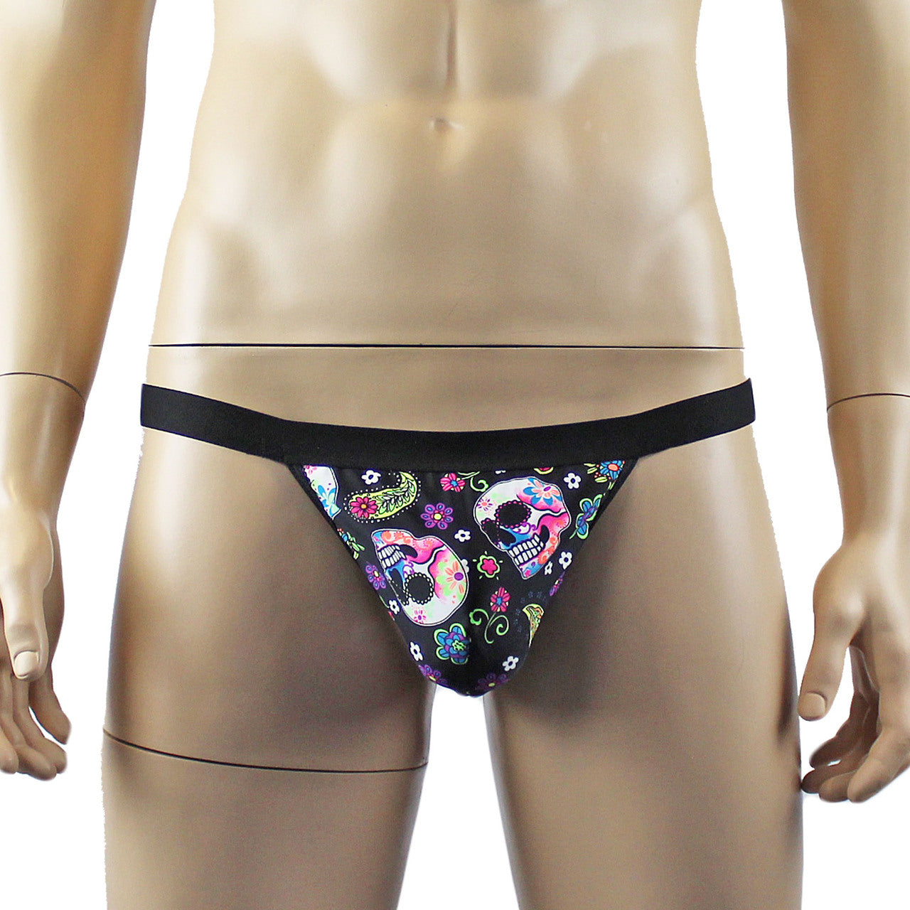 Mens Halloween Flower and Skull G string Thong with Elastic Band