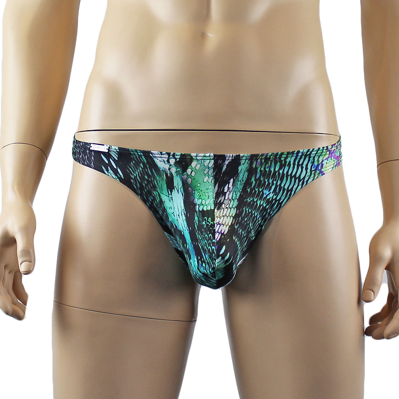 Mens Festival Snake Mini Low Rise Party Thong Underwear Green