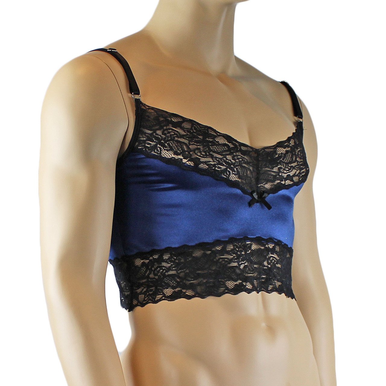 Mens Camisole Top with Lace Trim Dark (navy & black and other colours)