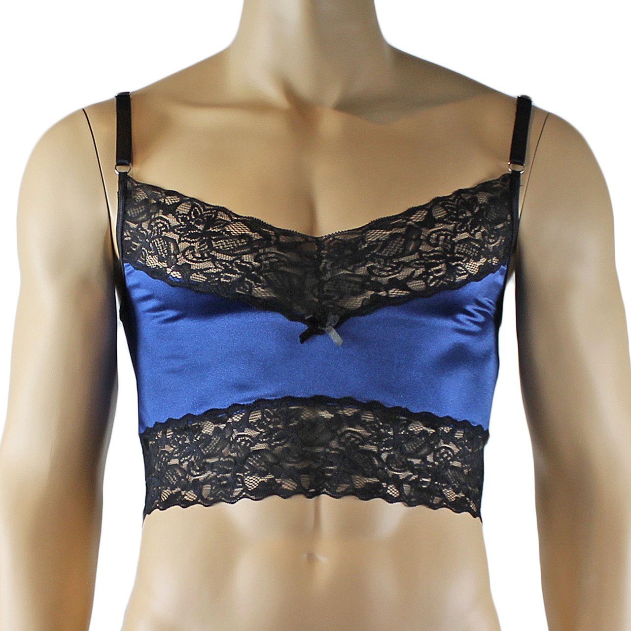 Mens Camisole Top with Lace Trim Dark (navy & black and other colours)