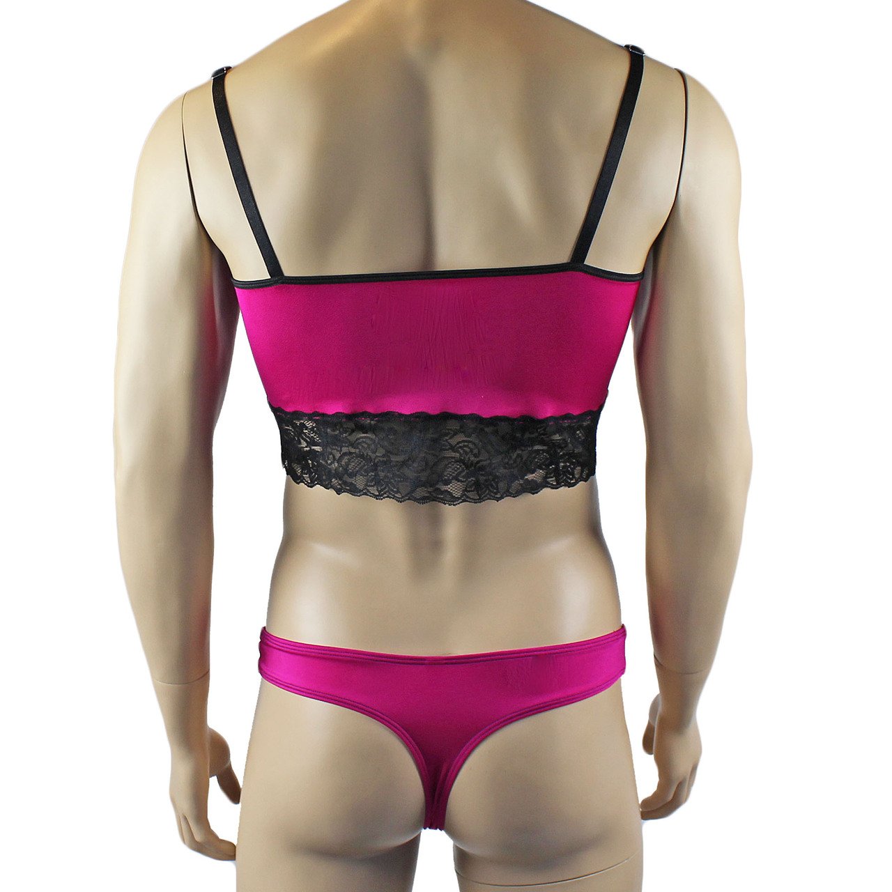 Mens Glamour Camisole Top with High Waist Thong- Sizes up to 3XL (raspberry and other colours)