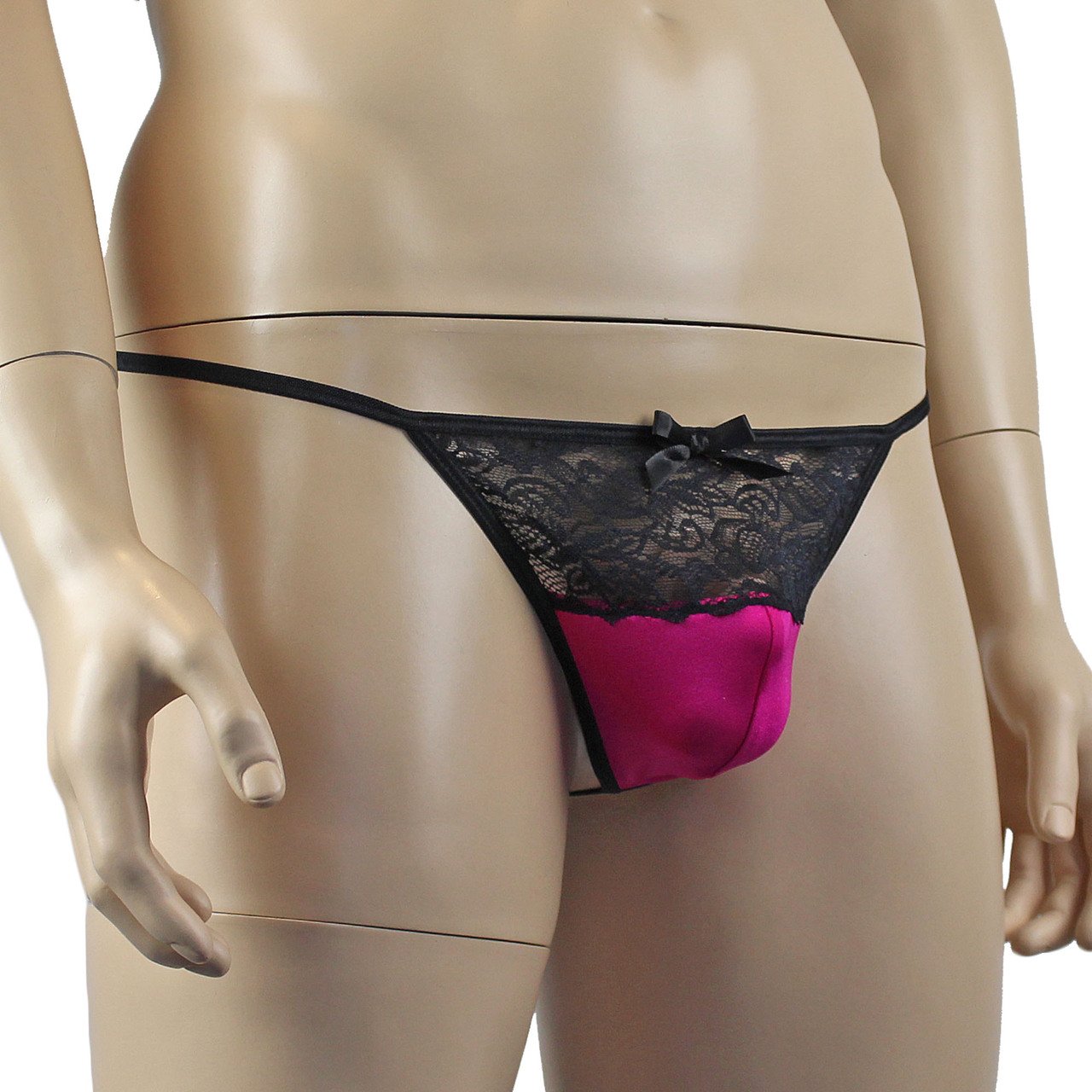 Mens Glamour Spandex and Lace Pouch G string (raspberry & black plus other colours)