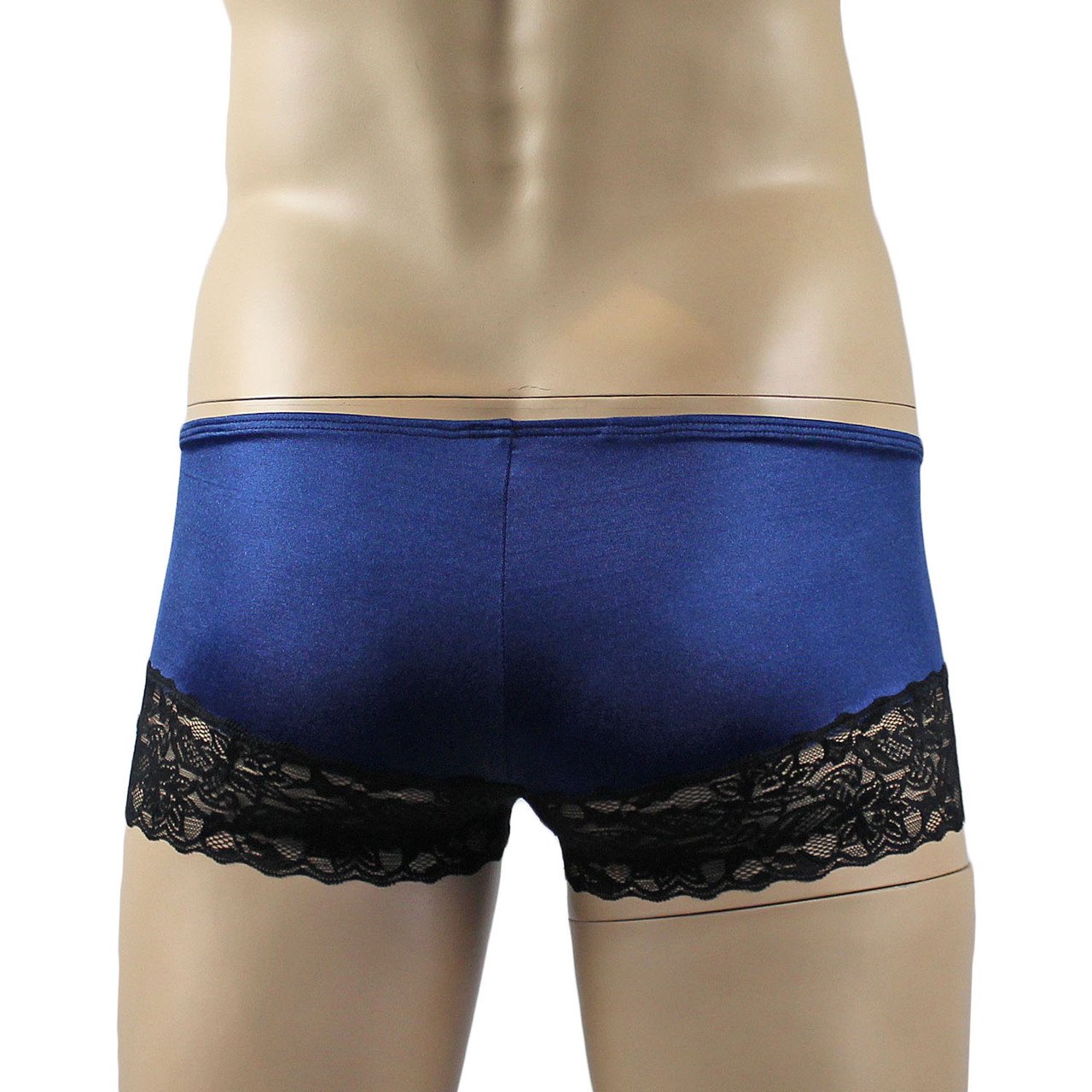 Mens Glamour Lycra & Lace Boxer Brief Shorts (navy & Black plus other colours)