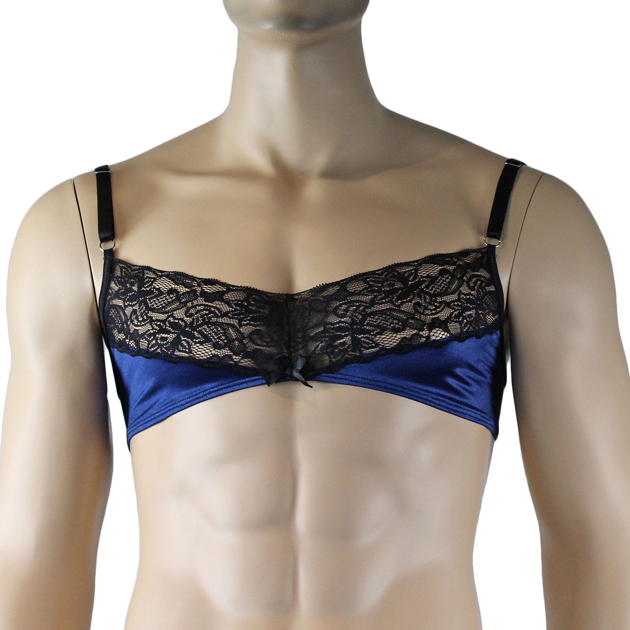 Mens Glamour Bra Top and Pouch G string with Lace Trim (navy & black plus other colours)