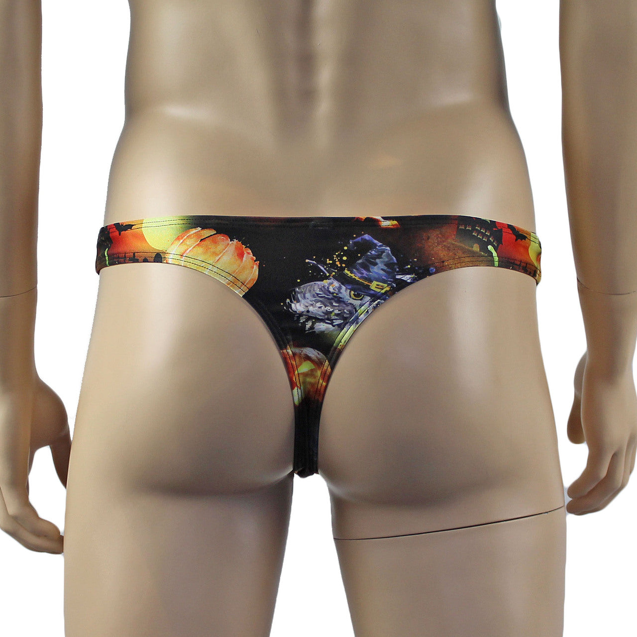 Mens Halloween Fire Breathing Pumpkins and Witches Full Front G string Thong