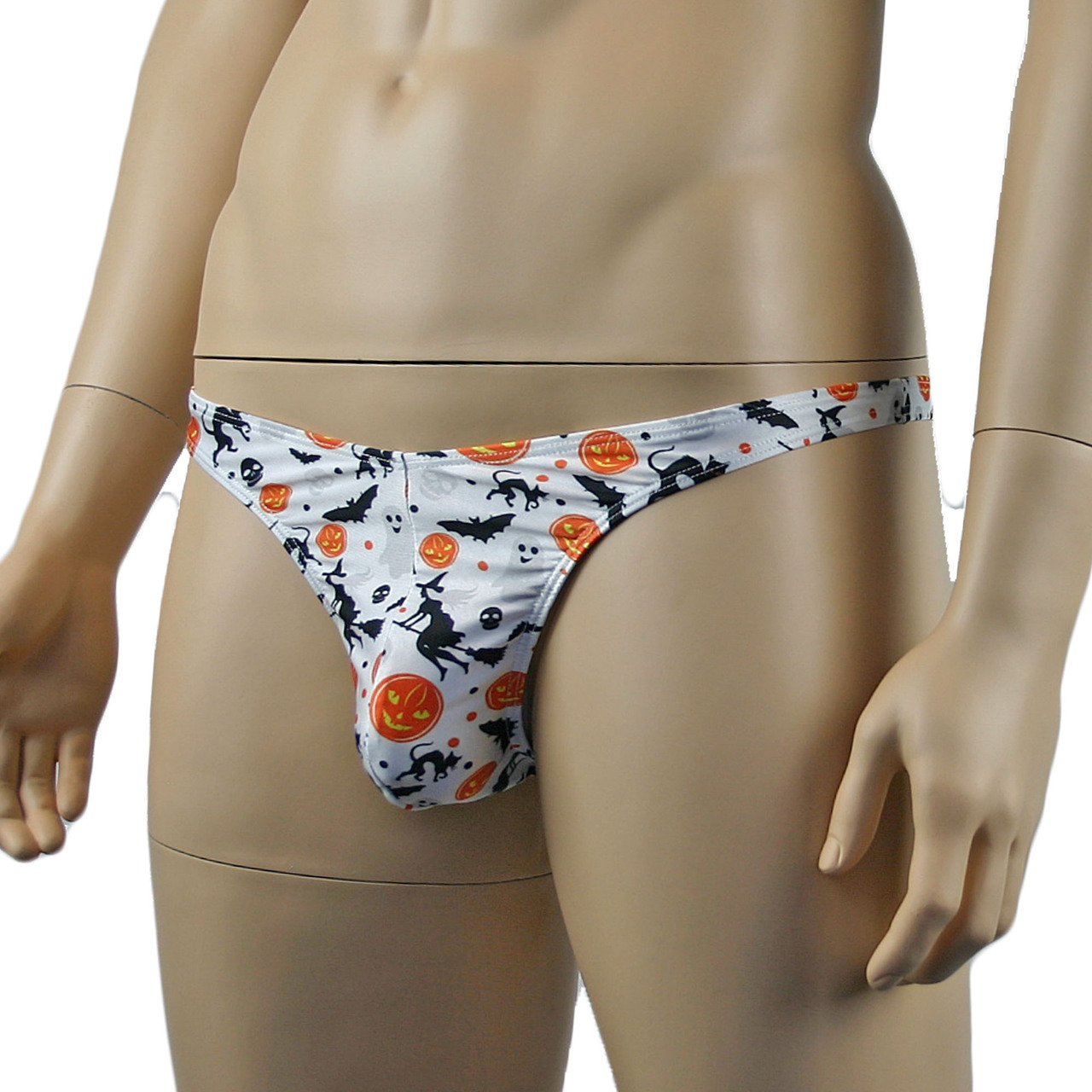 Mens Halloween Fun Thong Underwear, Pumpkins, Witches, Bats & Ghosts