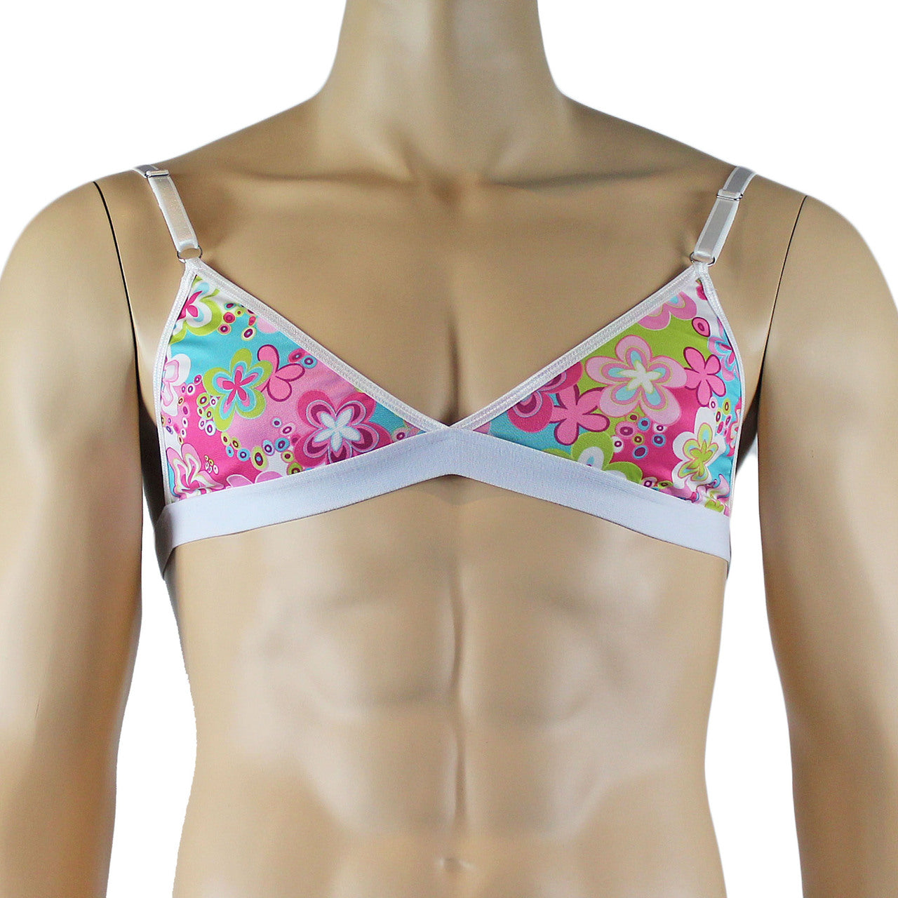 Male Hippie Flower Print Bra Top with Band
